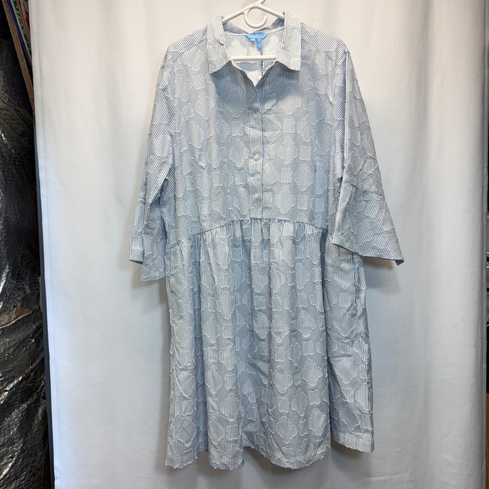 Draper James Sheena Shirtdress Women 3X Blue White Textured Stripe New